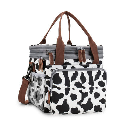 milk grain print oxford insulated lunch bag,women,front