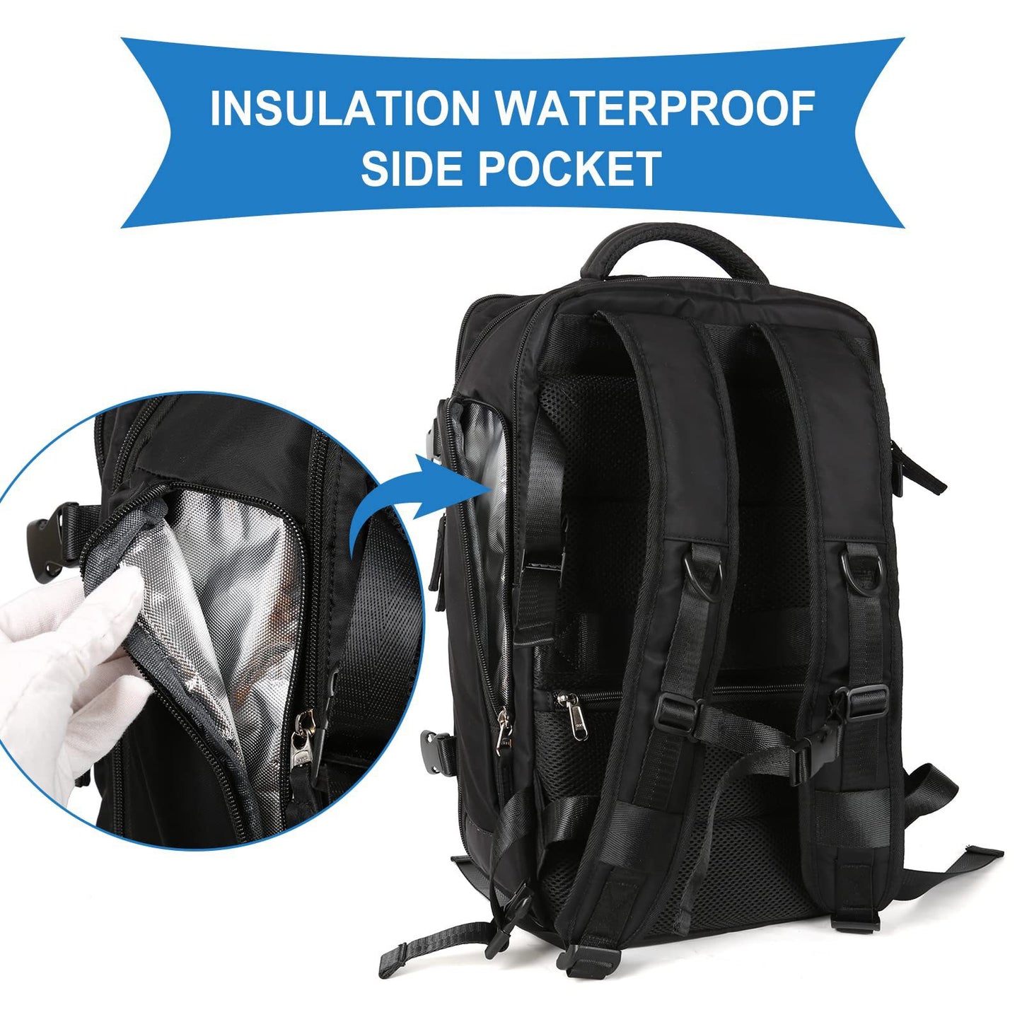 backpack with insulated waterproof side pocket