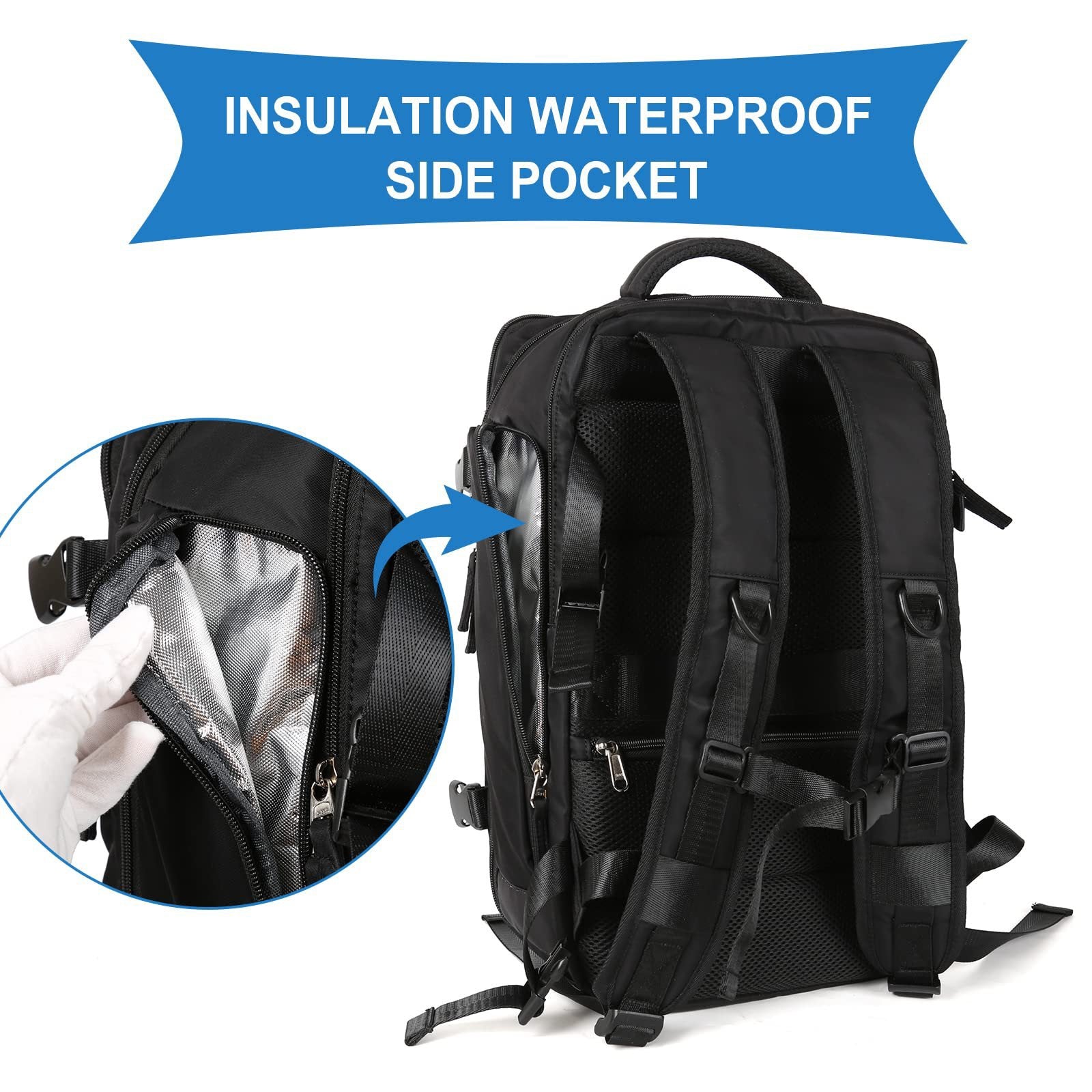 backpack with insulated waterproof side pocket