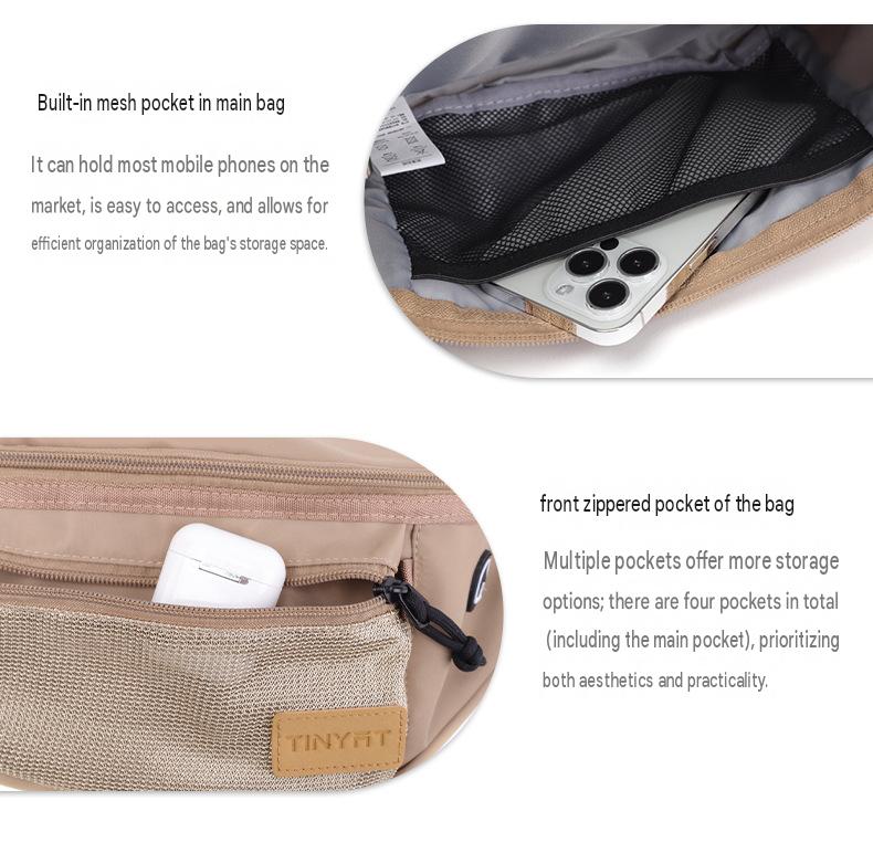 waist bag interior with built-in mesh pocket and front zipper storage for small items