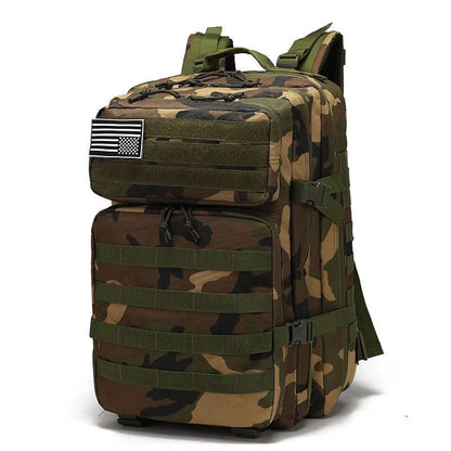jungle camouflage tactical backpack with molle front panel and compression straps