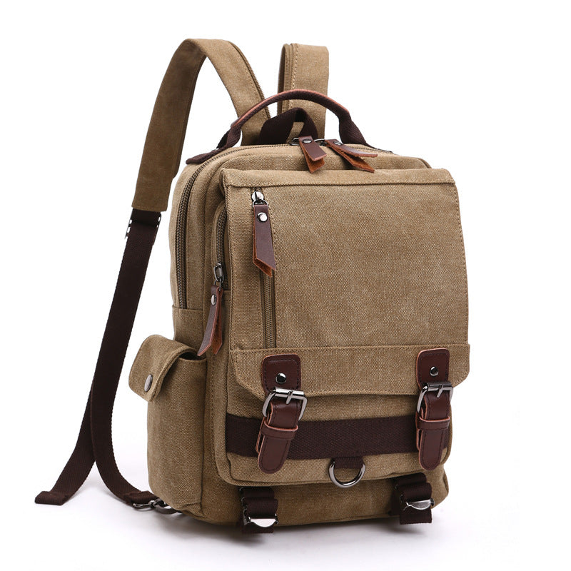khaki canvas rucksack backpack for travel and daily commuting