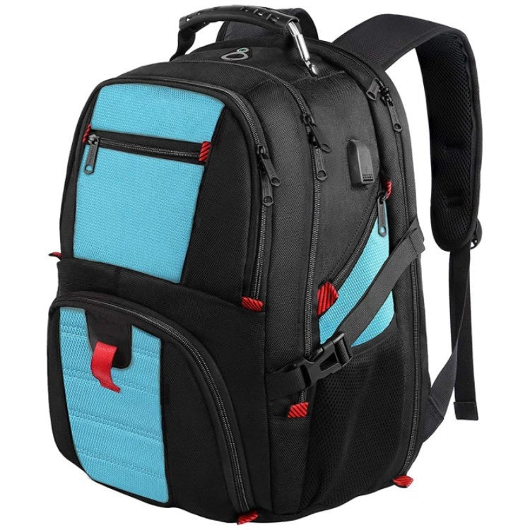lake blue business backpack with multiple compartments