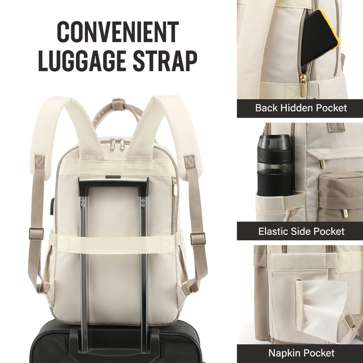 khaki beige fanlosn fashion laptop backpack women,custom,detail 04