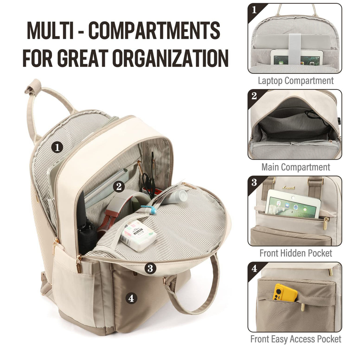 khaki beige fanlosn fashion laptop backpack women,custom,detail