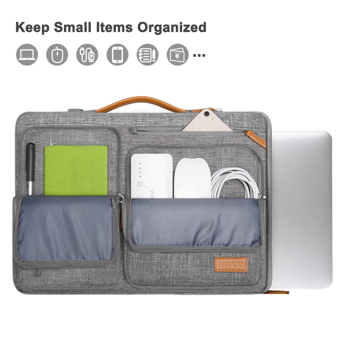 gray polyester laptop briefcase bag​,unisex,inner