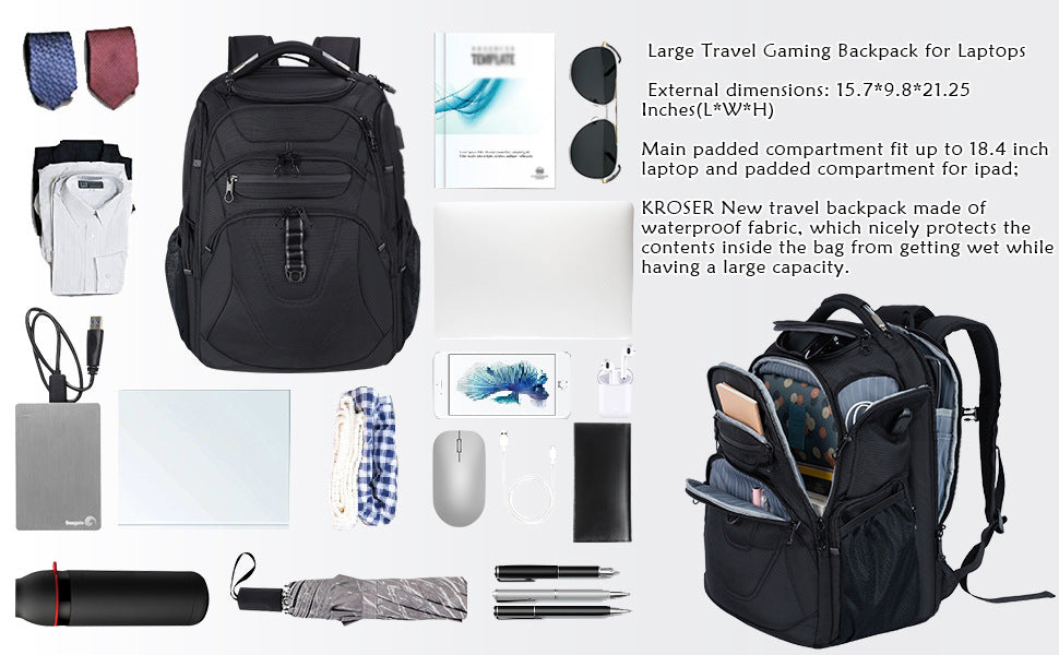 large capacity business travel backpack with multiple storage compartments