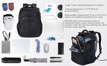 large capacity business travel backpack with multiple storage compartments