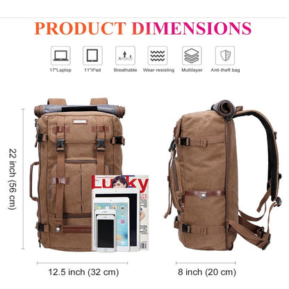 large capacity canvas carry on backpack with 17 inch laptop compartment