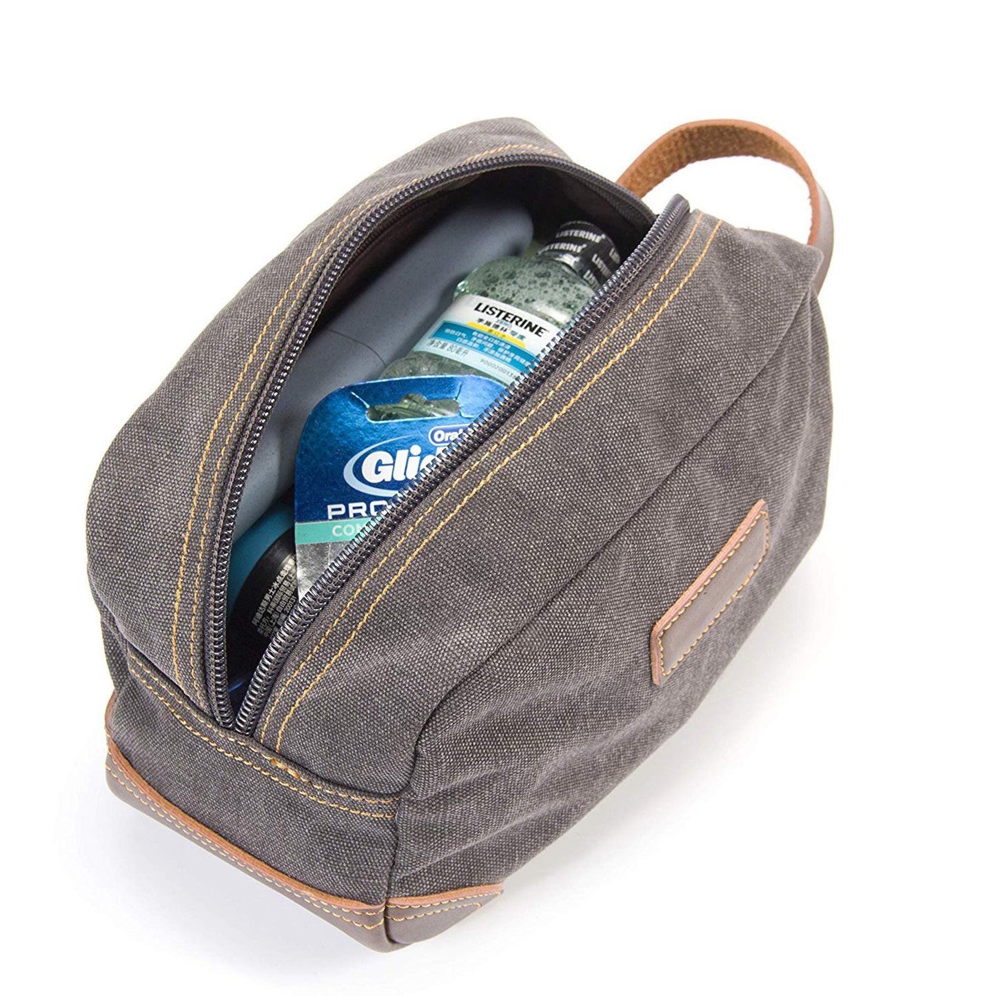 large capacity canvas toiletry bag with organized interior storage
