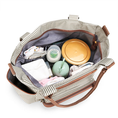 Large capacity diaper bag interior with organized baby essentials
