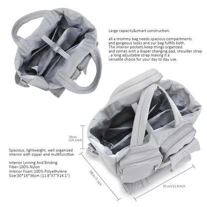 Large capacity diaper tote bag size specification for OEM baby bag manufacturing