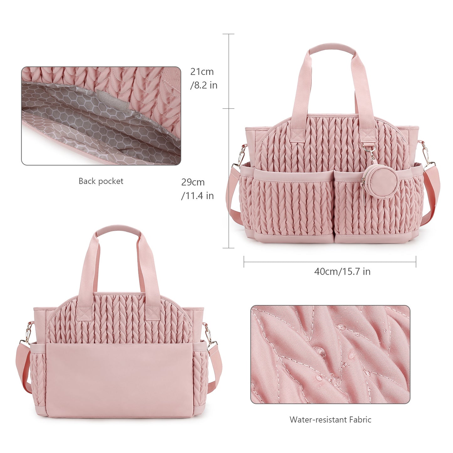 Stylish diaper tote bag with waterproof fabric