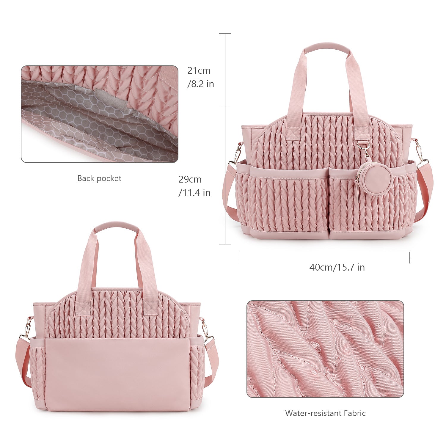 Stylish diaper tote bag with waterproof fabric
