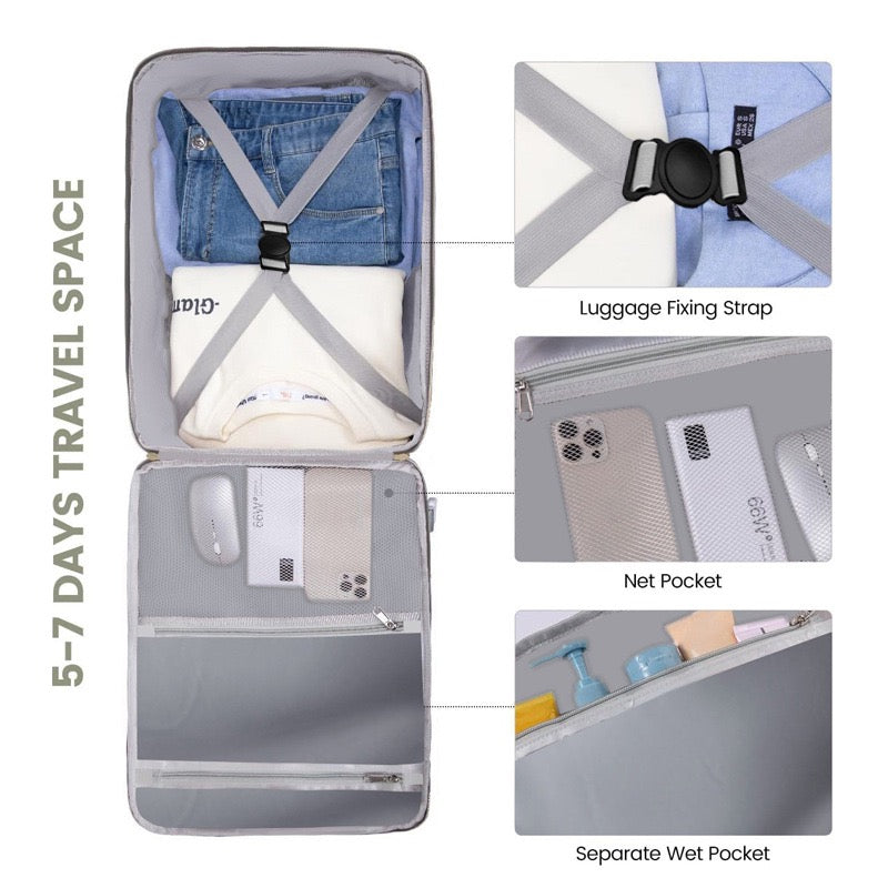 large capacity travel backpack interior with wet dry compartments