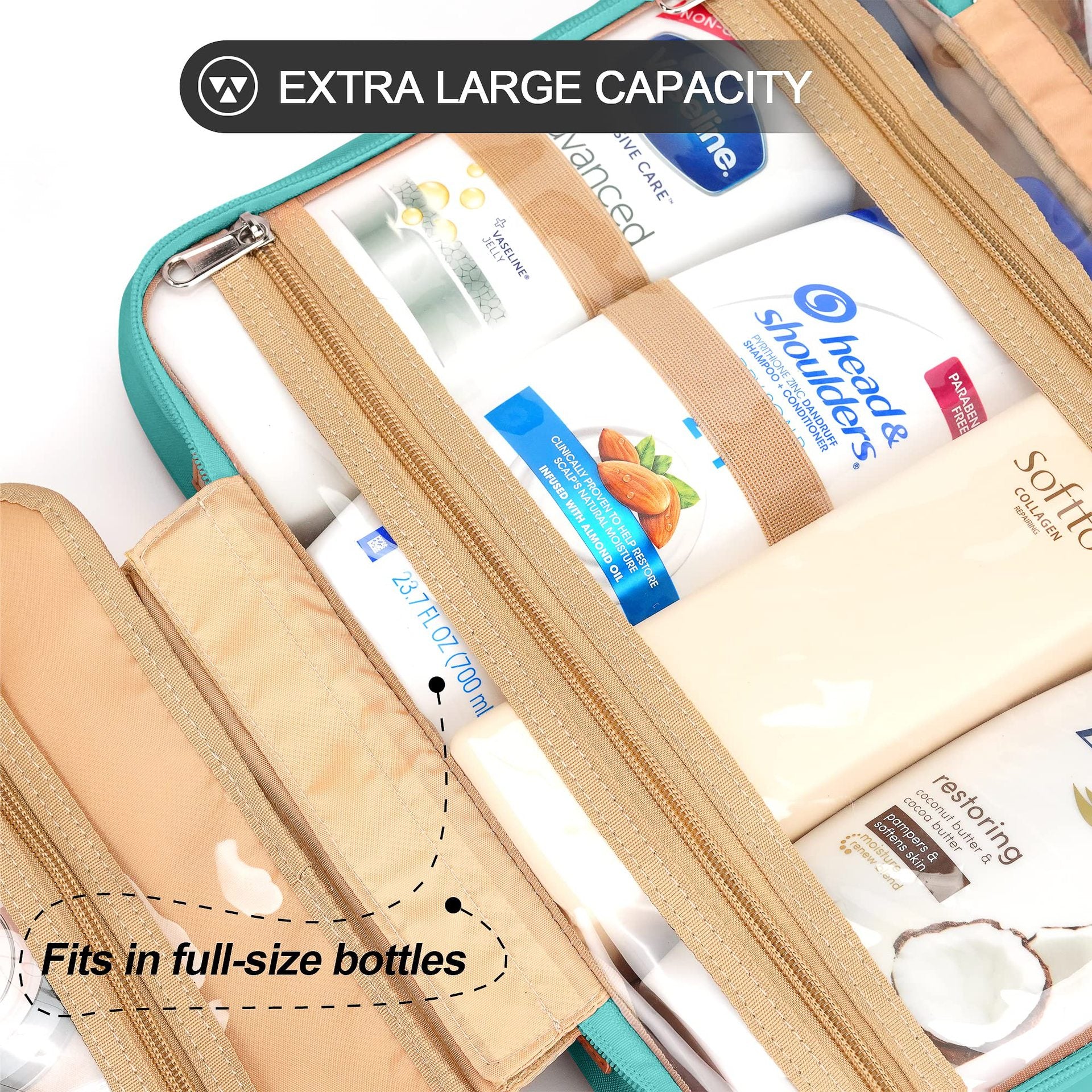 Large capacity travel makeup organizer fitting skincare bottles