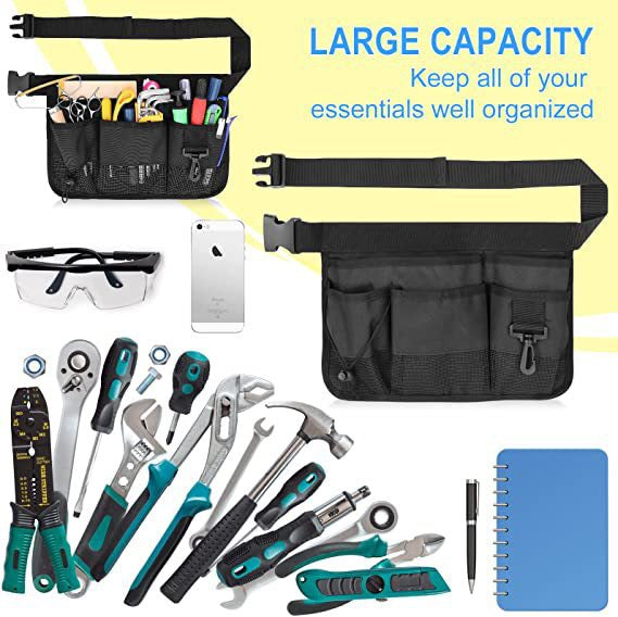 large capacity waist tool pouch with multiple storage sections for hand tools phone and work accessories