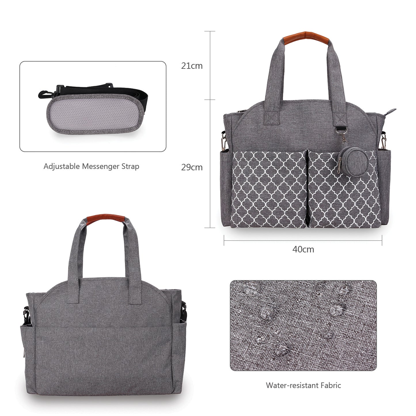 large diaper bag tote with water resistant fabric and lightweight design