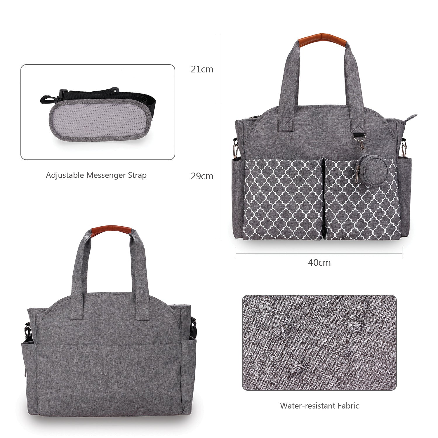 large diaper bag tote with water resistant fabric and lightweight design