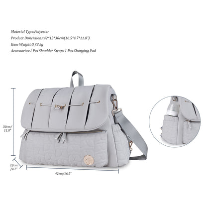 large capacity quilted diaper bag dimensions 42x12x30cm