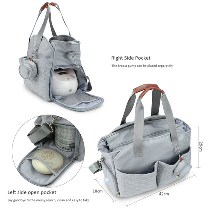 Large water resistant diaper tote bag with multiple storage pockets