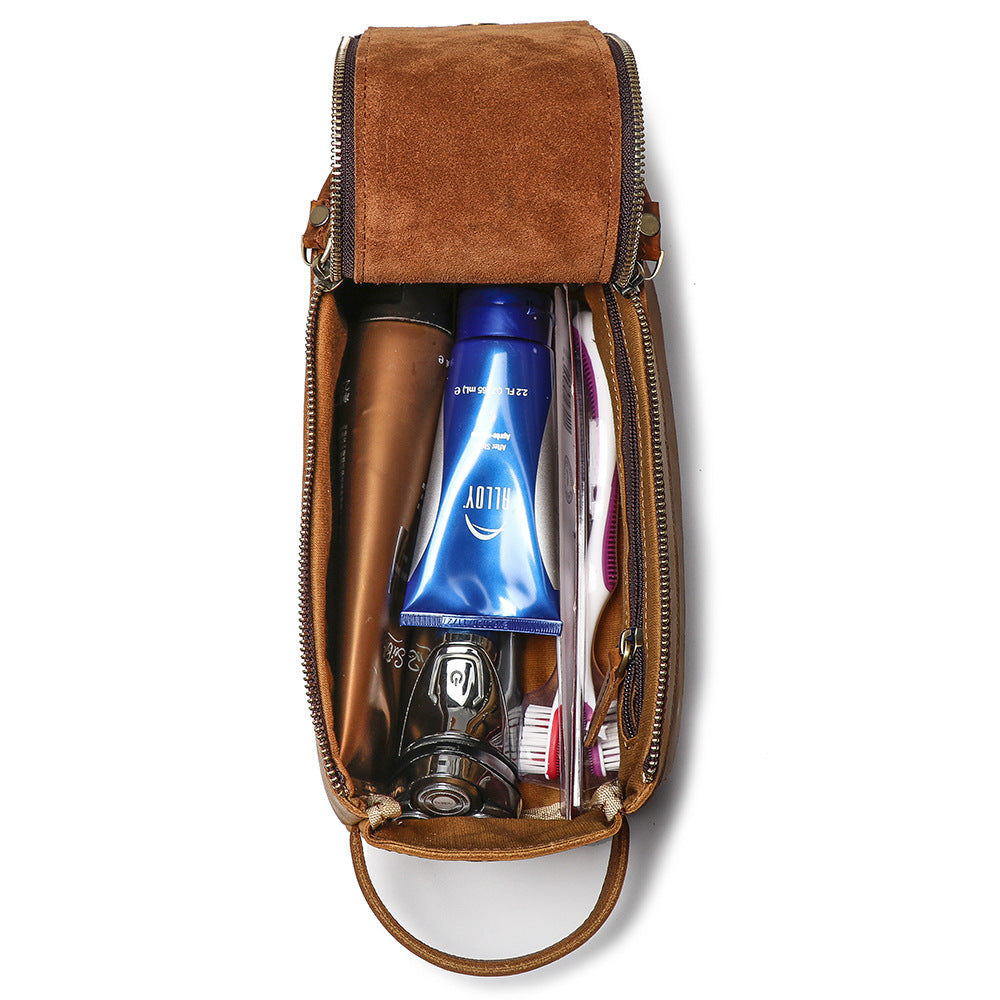 leather toiletry bag with organized storage for men's grooming essentials