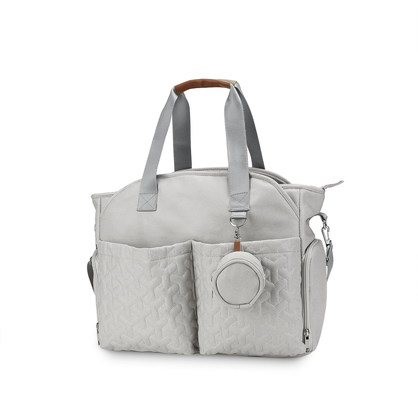Light gray diaper tote bag with breast pump storage