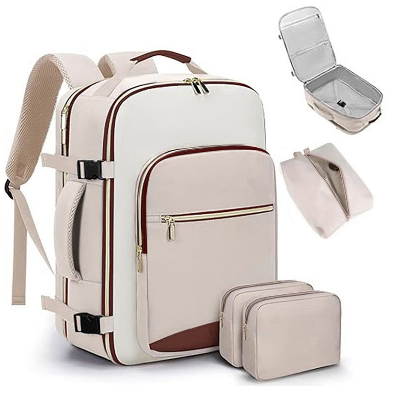 light khaki lifestyle backpack with cosmetic storage bags