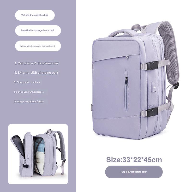 light purple 2318 expandable laptop backpack with 46 x 33 x 22 cm travel structure