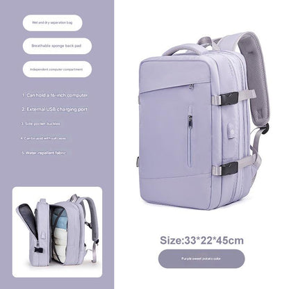 light purple 2318 expandable laptop backpack with 46 x 33 x 22 cm travel structure