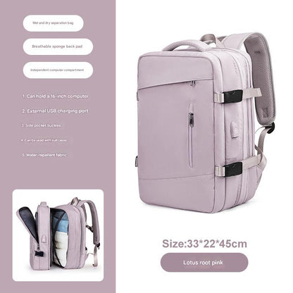 lotus root pink 2318 expandable backpack with structured laptop and travel storage