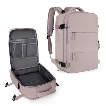 lotus root pink travel backpack with laptop compartment and separate shoe storage