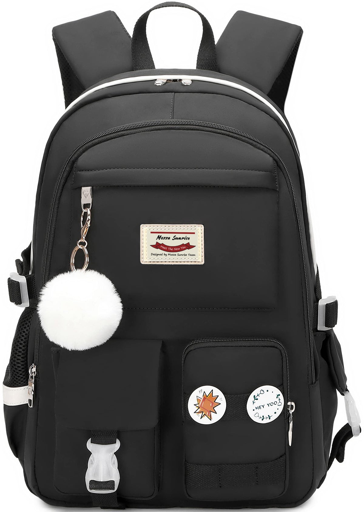 magic fingernail glitter school backpack in pink multicolor print with front organizer pockets