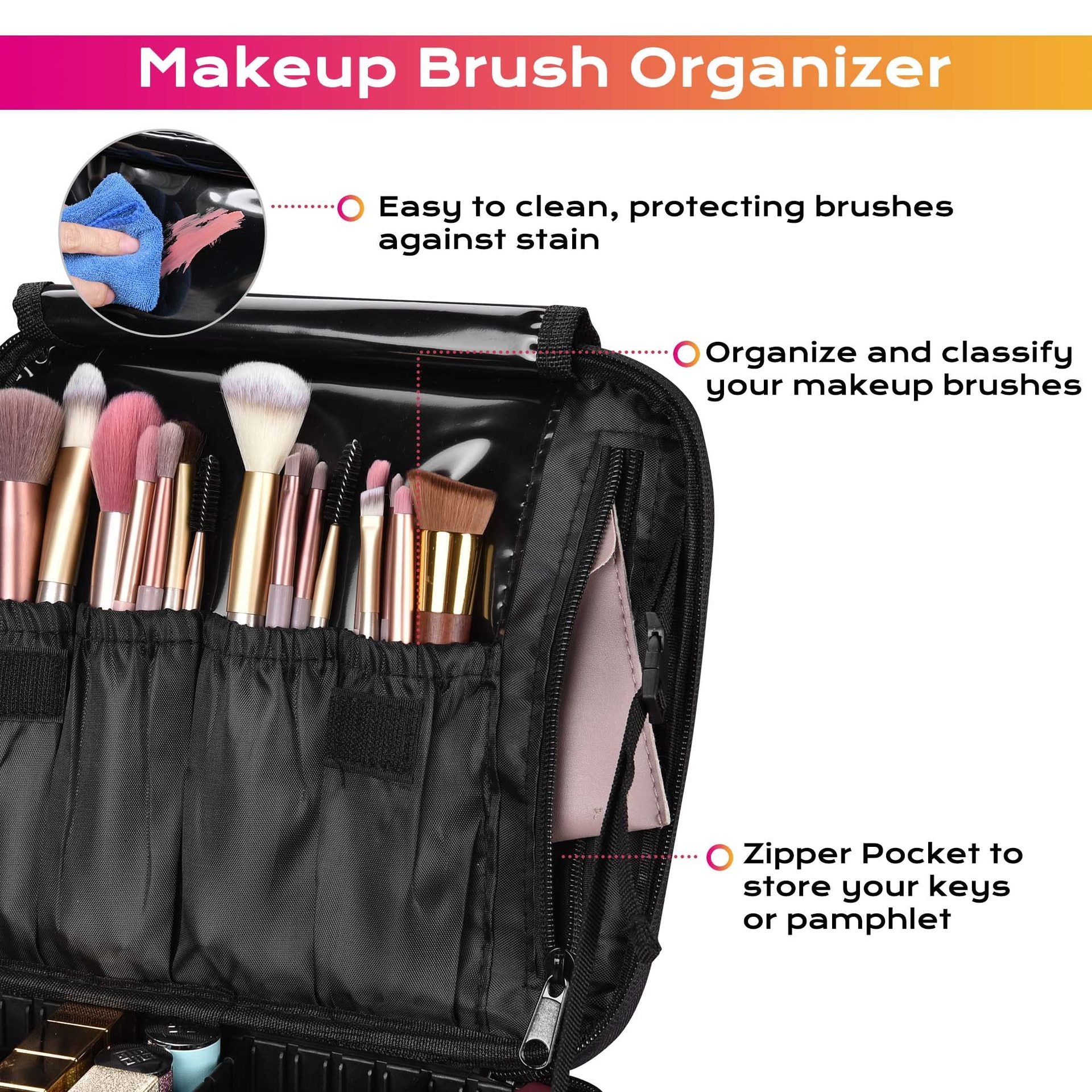 makeup brush organizer bag with multiple brush slots
