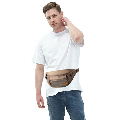 men's waist bag worn around the front waist with adjustable webbing strap