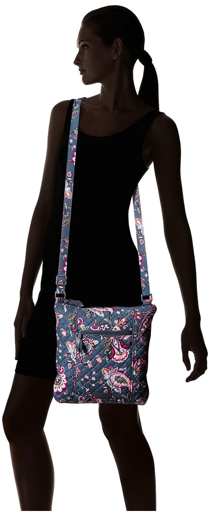 gray blue cotton messenger bag,women,model show