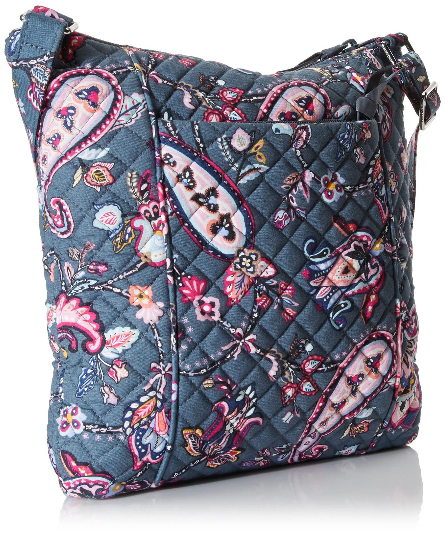 gray blue cotton messenger bag,women,side