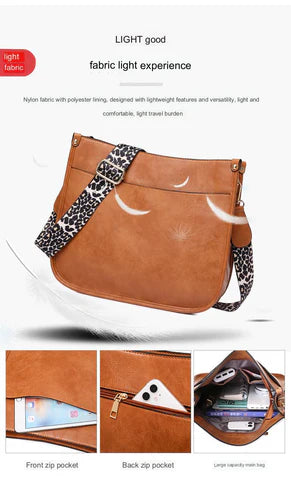 brown fanlosn pu leather messenger bag women,custom,detail