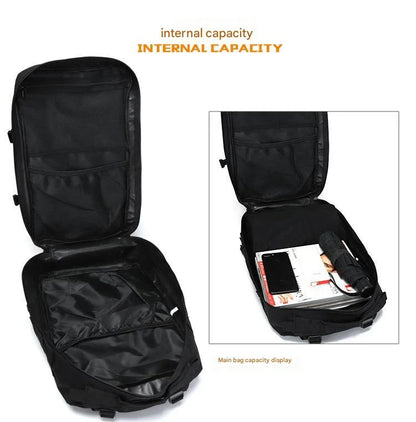 military tactical backpack open main compartment with internal organizer pockets