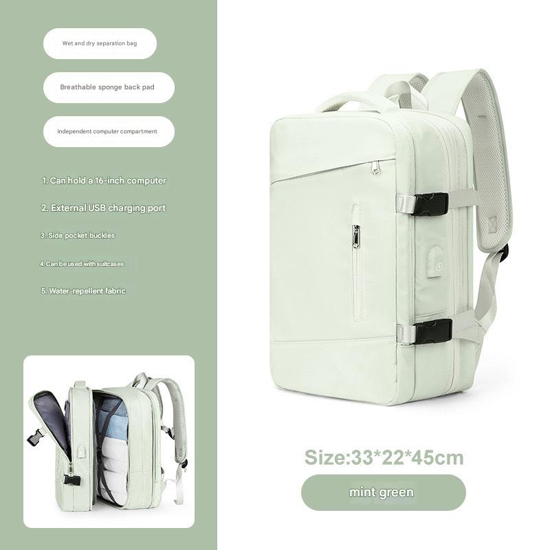 mint green 2318 expandable laptop backpack with 46 x 33 x 22 cm packing space