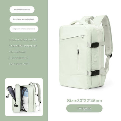 mint green 2318 expandable laptop backpack with 46 x 33 x 22 cm packing space