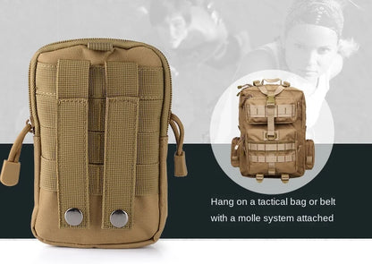 molle tactical pouch rear panel with webbing attachment straps and metal snaps for mounting on a compatible tactical backpack or belt