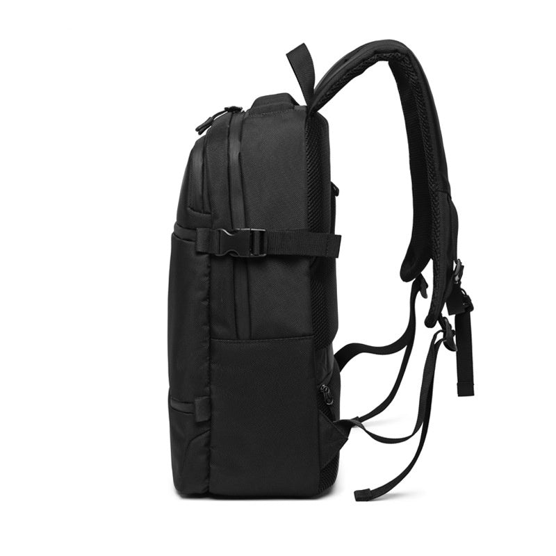 multi compartment commute backpack with side compression straps and separate zip storage