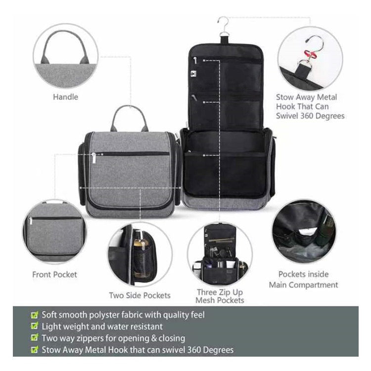 multi compartment polyester wash bag with mesh pockets