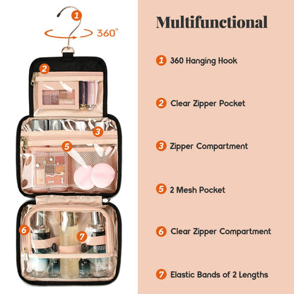 multi compartment travel makeup organizer with zipper pockets