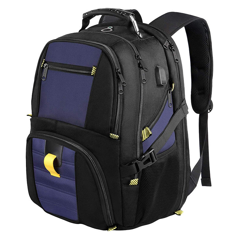 navy blue travel laptop backpack with large capacity and organized storage