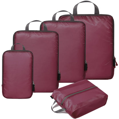 burgundy nylon waterproof fanlosn packing cubes 5 pieces set,custom,front