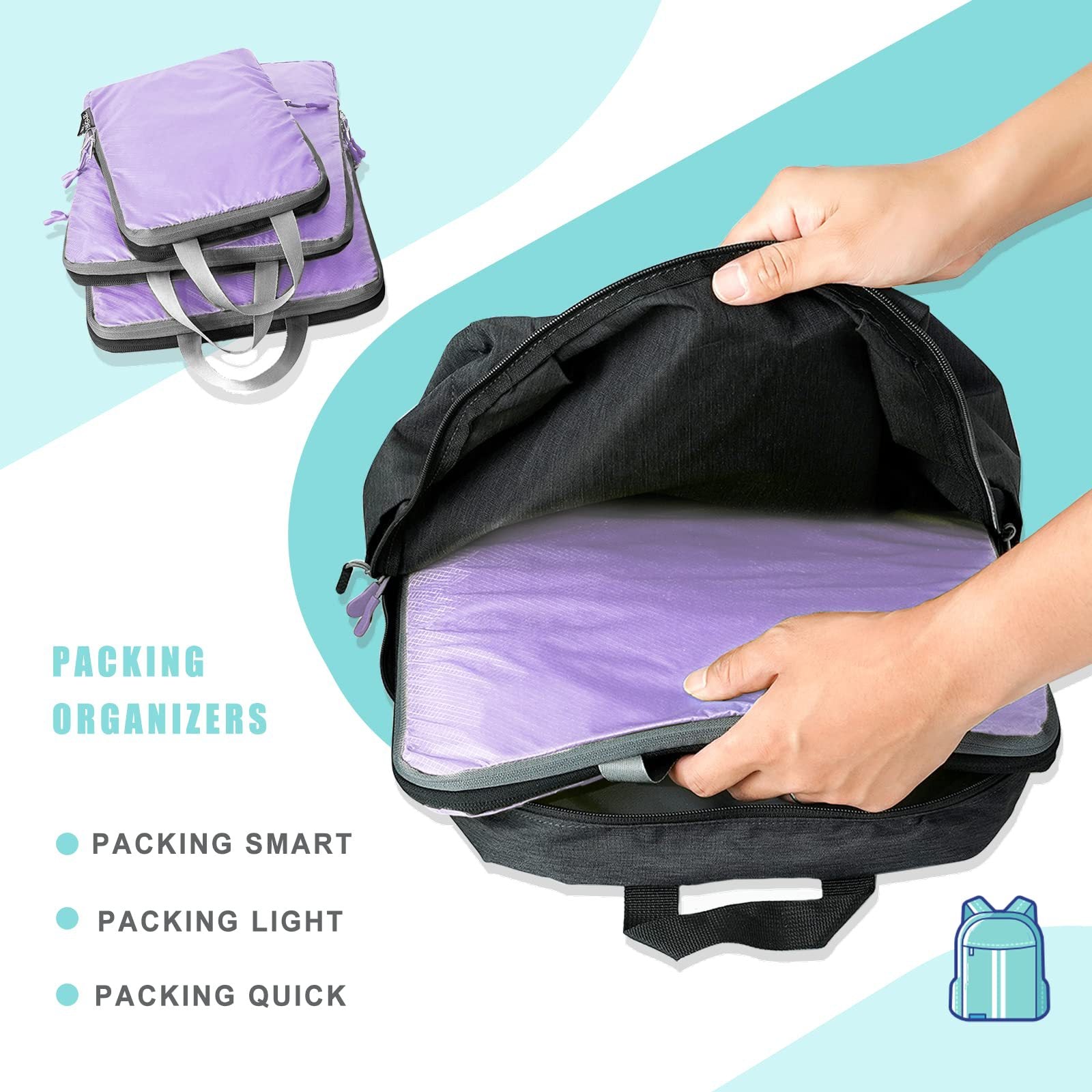 violet nylon waterproof fanlosn packing cubes 5 pieces set,custom,detail 03