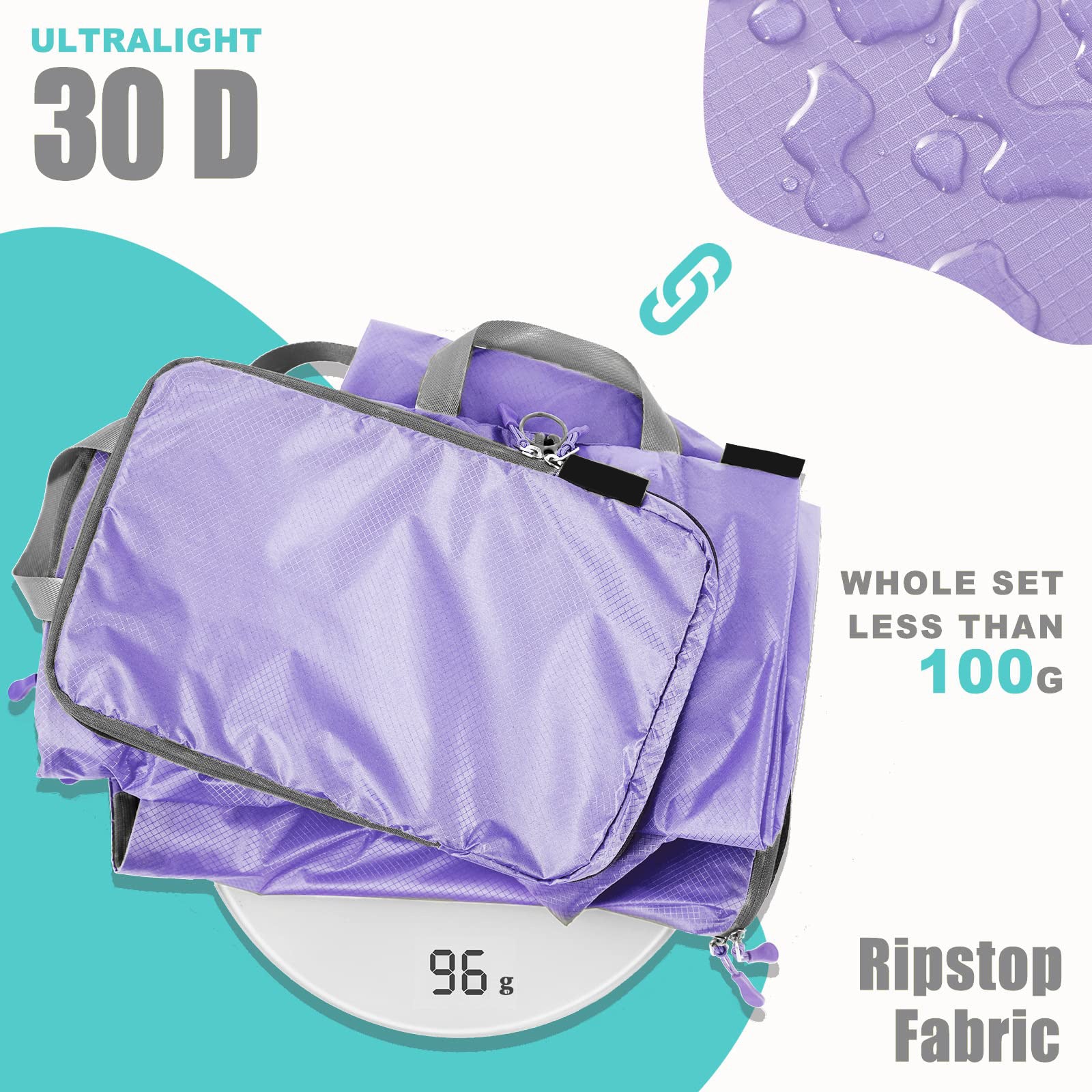 violet nylon waterproof fanlosn packing cubes 5 pieces set,custom,detail