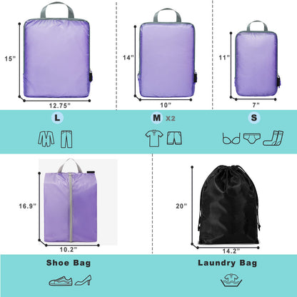violet nylon waterproof fanlosn packing cubes 5 pieces set,custom,dimensions